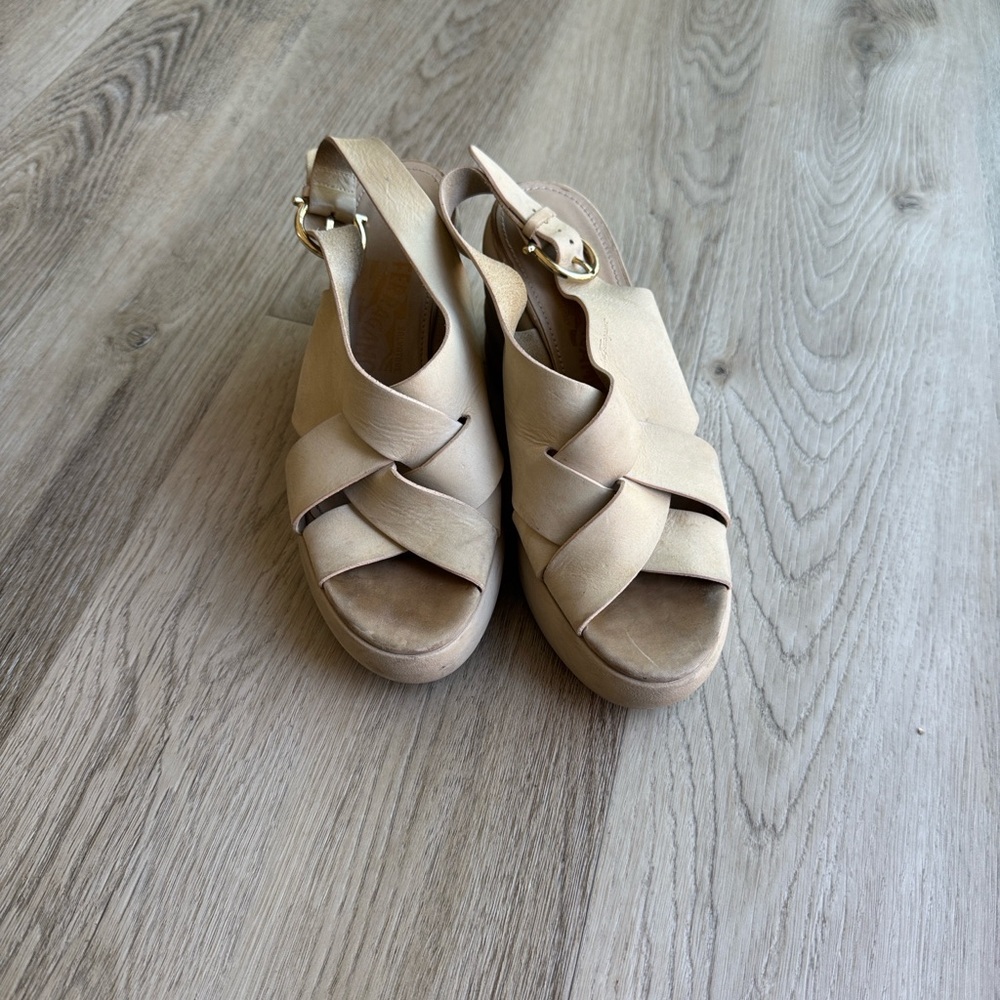 Women’s Beige Slingback Wedge Sandals